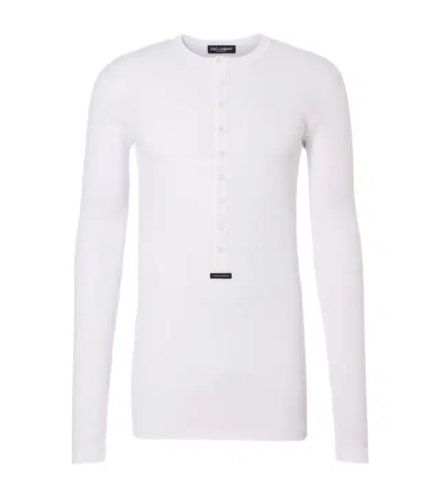 Ribbed-knit cotton Henley shirt