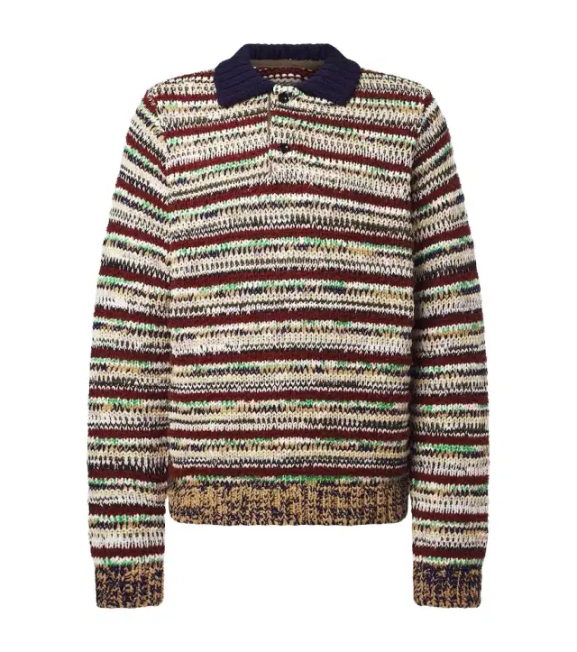 Striped cotton-blend polo sweater