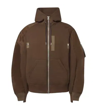 Sacai Cotton-blend and twill hoodie | Thumbnail 1 Sacai Cotton-blend and twill hoodie | Thumbnail 1