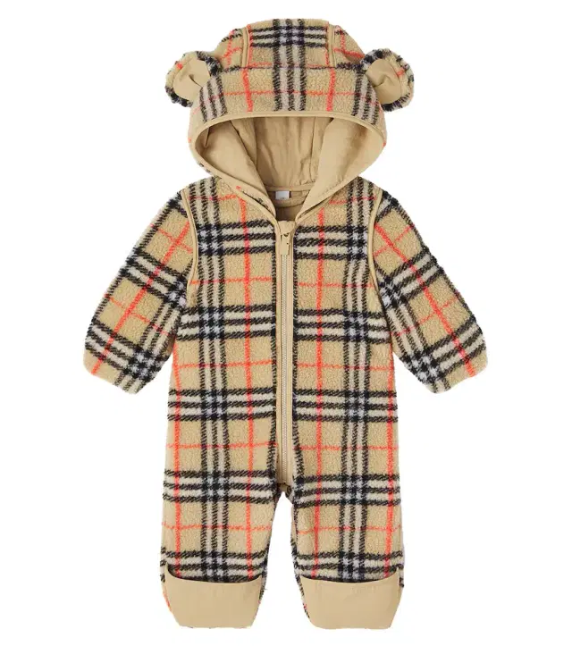 Baby Burberry Check hooded teddy onesie