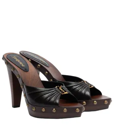 Saint Laurent Babylone studded leather platform mules | Thumbnail 1 Saint Laurent Babylone studded leather platform mules | Thumbnail 1