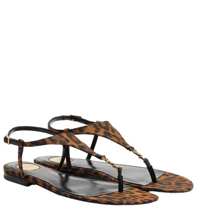 Saint Laurent Cassandra leopard-print grosgrain sandals