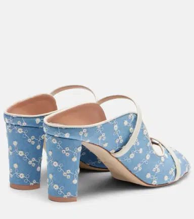 Malone Souliers Norah 70 leather-trimmed denim mules | Thumbnail 2