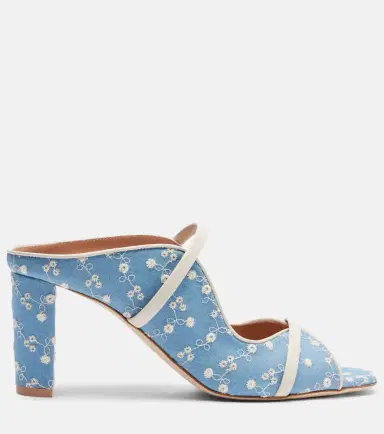 Malone Souliers Norah 70 leather-trimmed denim mules | Thumbnail 3