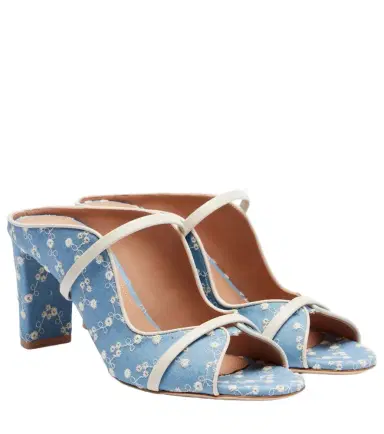 Malone Souliers Norah 70 leather-trimmed denim mules | Thumbnail 1