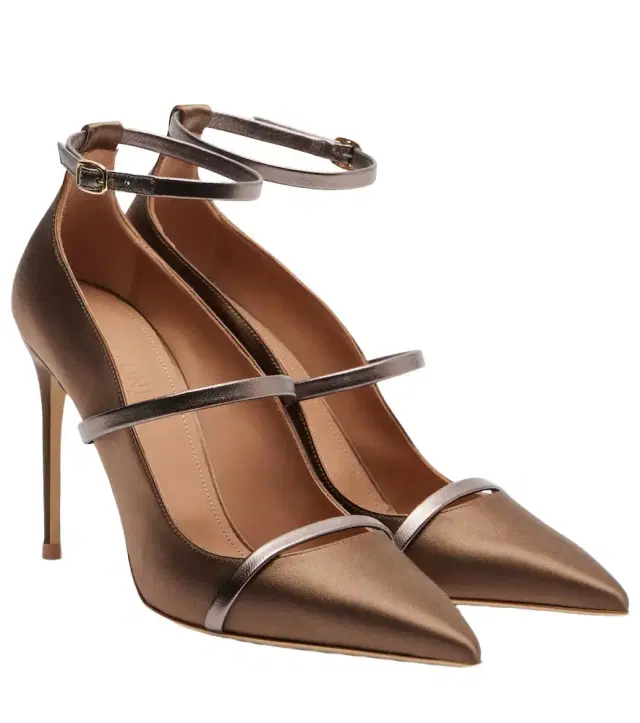 Malone Souliers Diaz 100 leather-trimmed satin pumps