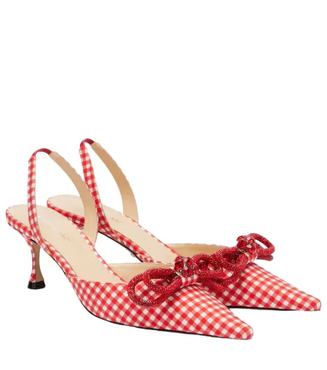 Mach & Mach Double Bow gingham slingback pumps