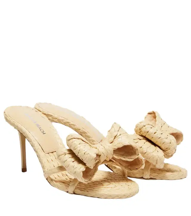 Mach & Mach Le Cadeau bow-detail raffia mules