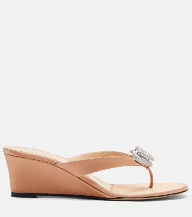 Mach & Mach Double Heart satin wedge thong sandals | Thumbnail 2 Mach & Mach Double Heart satin wedge thong sandals | Thumbnail 2