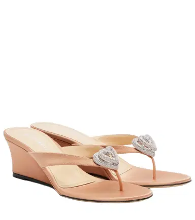 Mach & Mach Double Heart satin wedge thong sandals | Thumbnail 1 Mach & Mach Double Heart satin wedge thong sandals | Thumbnail 1