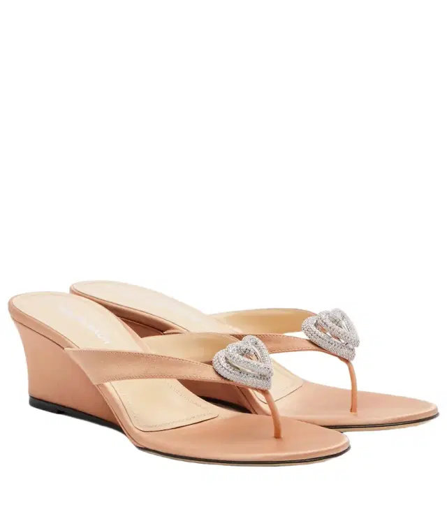 Mach & Mach Double Heart satin wedge thong sandals