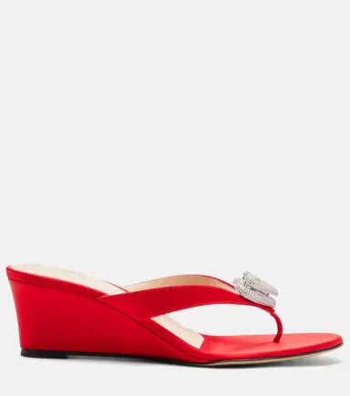 Mach & Mach Double Heart satin wedge thong sandals | Thumbnail 3