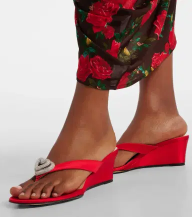 Mach & Mach Double Heart satin wedge thong sandals | Thumbnail 5