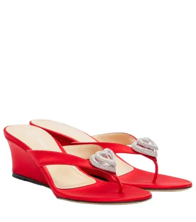 Mach & Mach Double Heart satin wedge thong sandals | Thumbnail 1
