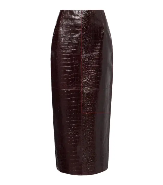 Nour Hammour Elyse croc-effect leather pencil skirt