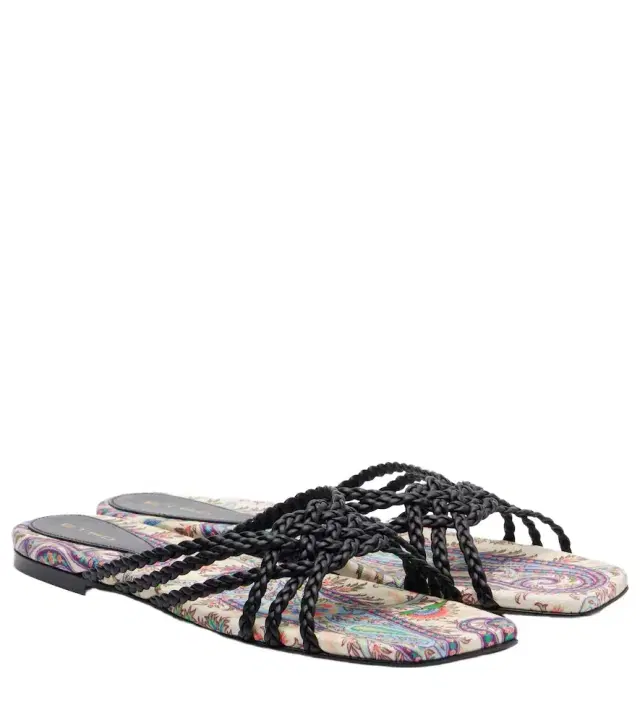 Etro Canvas-trimmed printed leather slides