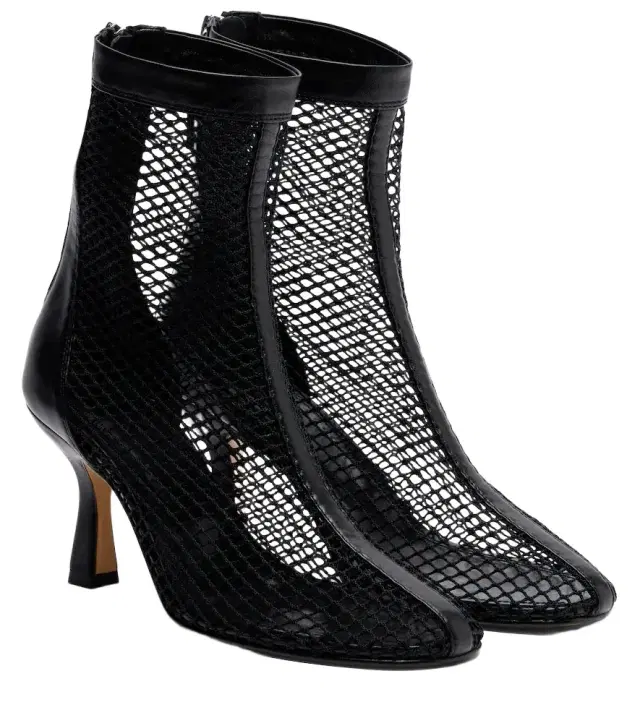 Souliers Martinez Fira leather-trimmed fishnet ankle boots