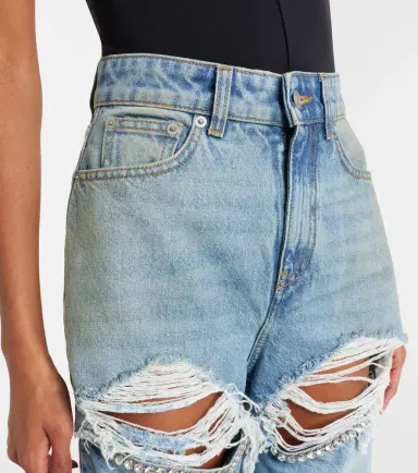 Area Distressed embellished wide-leg jeans | Thumbnail 4