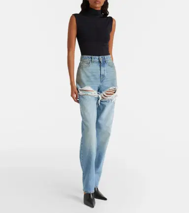 Area Distressed embellished wide-leg jeans | Thumbnail 7