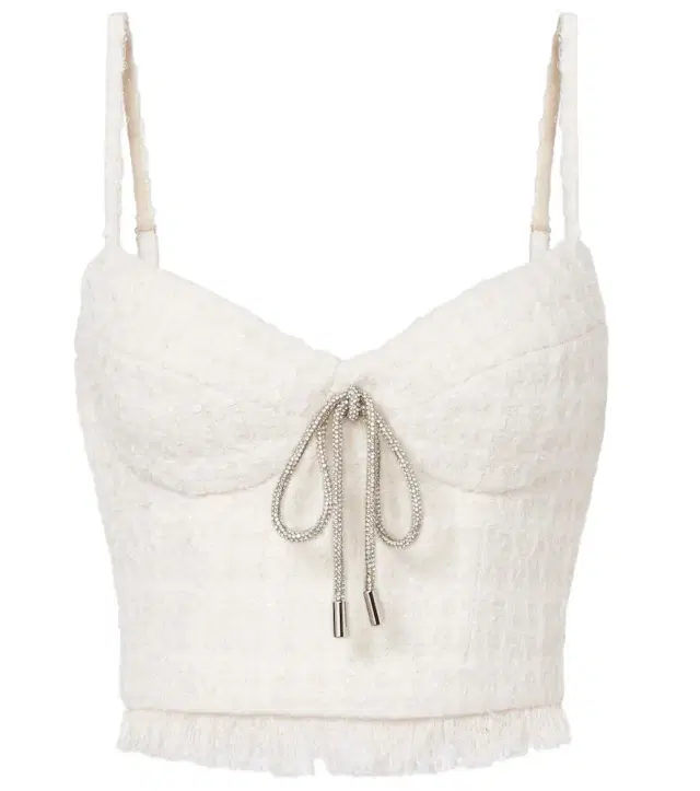 Embellished tweed crop top