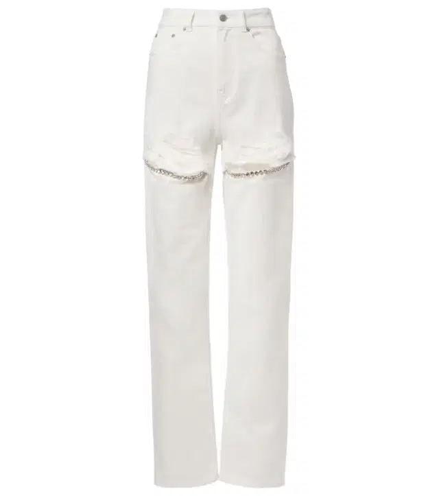 Area Distressed embellished wide-leg jeans