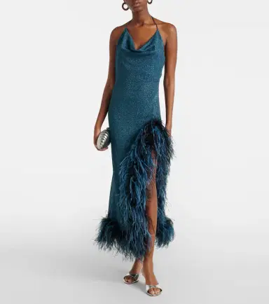 Oséree Oséree Lumière Plumage halterneck midi dress | Thumbnail 4 Oséree Oséree Lumière Plumage halterneck midi dress | Thumbnail 4