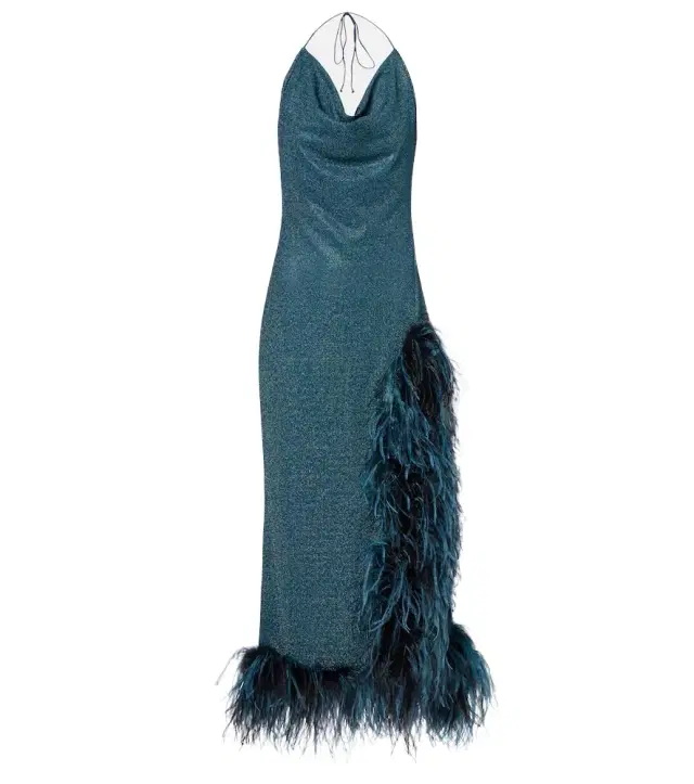 Oséree Lumière Plumage halterneck midi dress