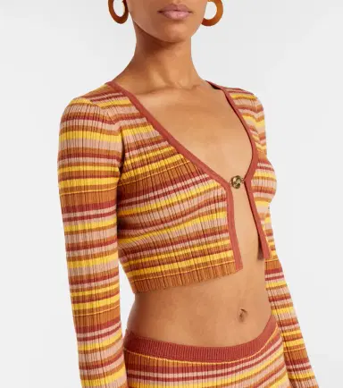 Bananhot Ann ribbed-knit striped cropped cardigan | Thumbnail 4