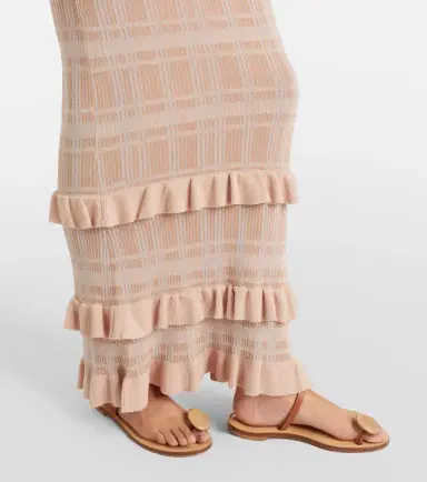 Bananhot Petra checked ribbed-knit ruffled pencil skirt | Thumbnail 2