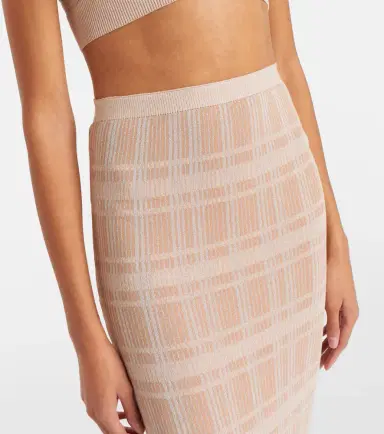 Bananhot Petra checked ribbed-knit ruffled pencil skirt | Thumbnail 3
