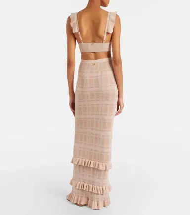 Bananhot Petra checked ribbed-knit ruffled pencil skirt | Thumbnail 4