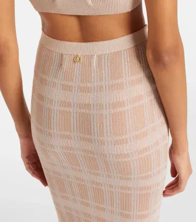 Bananhot Petra checked ribbed-knit ruffled pencil skirt | Thumbnail 5