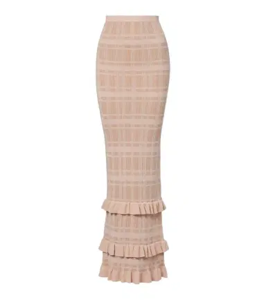Bananhot Petra checked ribbed-knit ruffled pencil skirt | Thumbnail 1