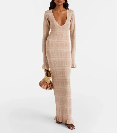Bananhot Ether checked ribbed-knit ruffled maxi dress | Thumbnail 2