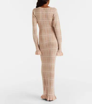 Bananhot Ether checked ribbed-knit ruffled maxi dress | Thumbnail 6