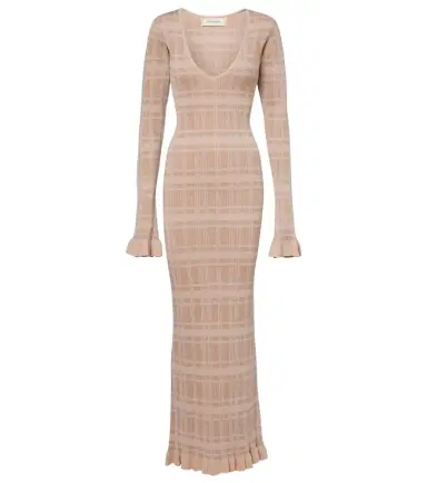 Bananhot Ether checked ribbed-knit ruffled maxi dress | Thumbnail 1