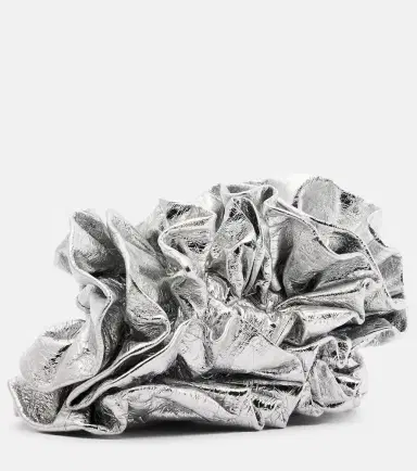 Dries Van Noten Ruffled metallic leather clutch | Thumbnail 3
