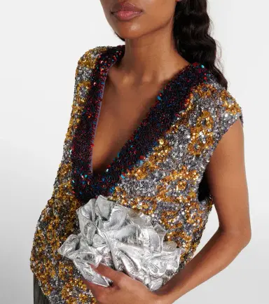 Dries Van Noten Ruffled metallic leather clutch | Thumbnail 5