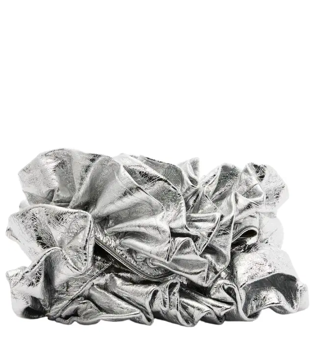 Dries Van Noten Ruffled metallic leather clutch