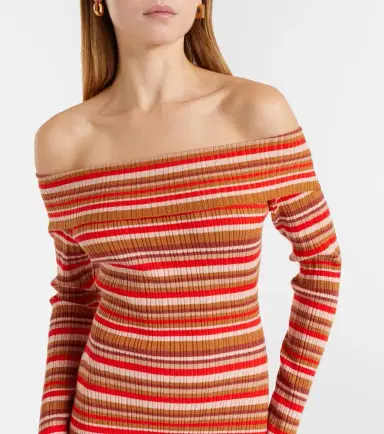 Bananhot Bonnie ribbed-knit striped off-shoulder maxi dress | Thumbnail 2
