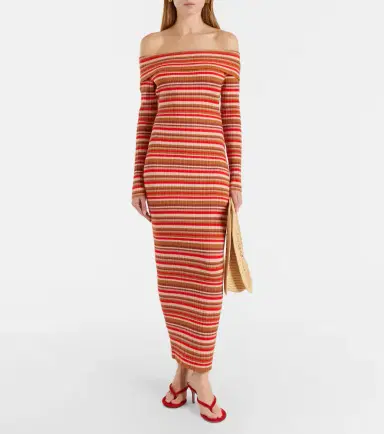 Bananhot Bonnie ribbed-knit striped off-shoulder maxi dress | Thumbnail 3