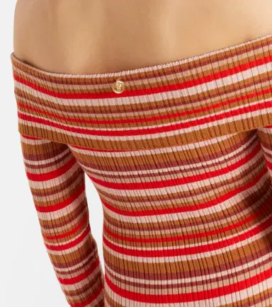 Bananhot Bonnie ribbed-knit striped off-shoulder maxi dress | Thumbnail 4