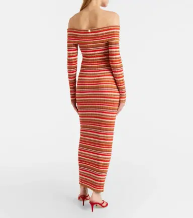Bananhot Bonnie ribbed-knit striped off-shoulder maxi dress | Thumbnail 5
