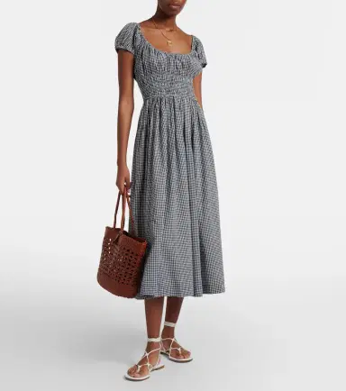 DÔEN Dôen Quinley gathered gingham cotton midi dress | Thumbnail 3