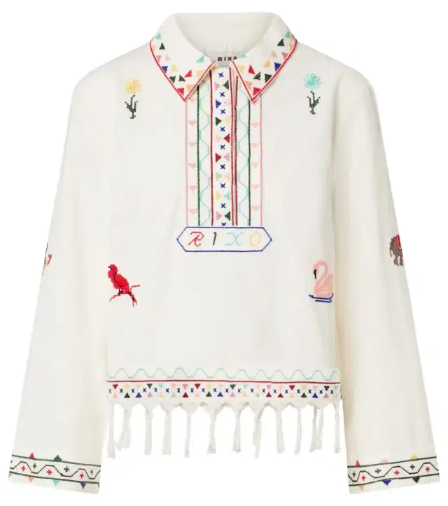 Rixo Ludmilla embroidered cotton polo shirt