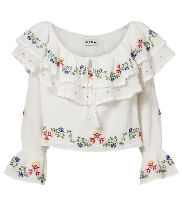 Rixo Maurine embroidered ruffled cotton top