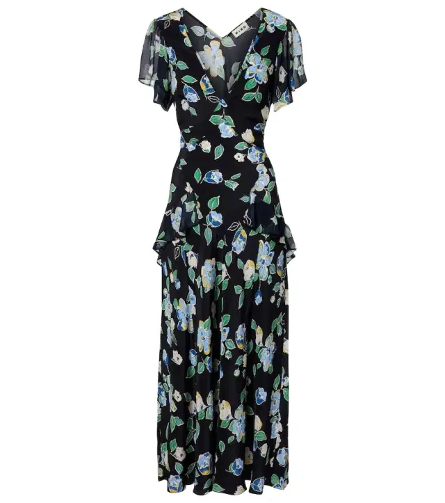Rixo Kimmie floral ruffled silk midi dress