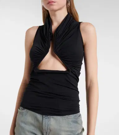 Rick Owens Cutout ruched jersey top | Thumbnail 3