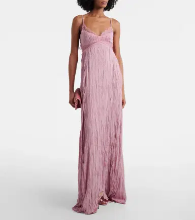 BLUMARINE Lace-trimmed plissé georgette gown | Thumbnail 2 BLUMARINE Lace-trimmed plissé georgette gown | Thumbnail 2