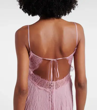 BLUMARINE Lace-trimmed plissé georgette gown | Thumbnail 3 BLUMARINE Lace-trimmed plissé georgette gown | Thumbnail 3